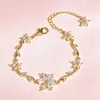 Pulsera de Pétalos de Circonita de Colores para Mujer, Artículo de Venta Caliente Transfronteriza, Llena de Diamantes, Exquisito Diseño de Rama y Flor, Pulsera de Moda de Alta Gama