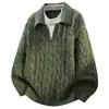 Popular Transfronteiriço Tamanho Europeu Plus Size Camisa Polo Falsa de Duas Peças Suéter de Tricô Trançado Estilo Old Money Masculino Venda por Atacado de Fábrica