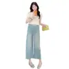 Calça de maternidade 2026 nova calça cropped versátil estilo coreano solta moda calça jeans com cordão calça cropped de cintura alta para usar por cima
