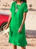 Ropa de mujer transfronteriza, exportación de eBay, vestido con abertura, plisado, Amazon, estilo europeo y americano, cuello redondo, manga corta, para mujeres