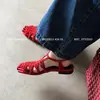 Sandalias tejidas de cuero de vaca aterciopelado con diseño de copo de nieve para mujer, zapatos planos, nuevo estilo de verano, cuero genuino, puntera cuadrada, calados, puntera cerrada, sin talón