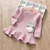 Primavera 2023 nuevo pompón de pelo ropa infantil vestido para niñas estilo occidental falda larga vestido infantil vestido de princesa