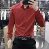 Camisa de Manga Larga Elástica Resistente a las Arrugas, de Angora Rojo de Gama Alta, No Requiere Planchado, Estilo Nuevo de Lujo Ligero, Camisa Casual de Negocios Ajustada