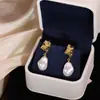 Pendientes de botón de perla barroca de plata de ley S925 transfronterizos, pendientes irregulares plisados en forma de gota, color plateado