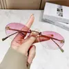 Nuevas gafas de sol sin montura con la letra F y diamantes, montura ovalada, gafas de sol de moda, tendencia europea y americana, gafas decorativas de protección solar con montura pequeña
