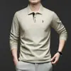 Polo de Algodón Puro de Manga Larga Transfronterizo para Hombre 2025 Otoño Nuevo Solapa Bordado Transpirable Moda Casual Camiseta de Hombre