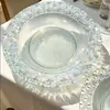 Plato para Mascotas de Lujo Ligero Estilo Europeo Chapado en Oro, Plato de Plástico, Plato de Cena Estilo Occidental, Blanco Crema con Borde Dorado, Plato para Frutas, Plato para Filete Estilo Occidental, Gama Alta