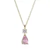 O Popular Colar de Zircônia Rosa em Forma de Gota da Xiaohongshu é Brilhante, Simples, Leve, Luxuoso, High-End e Uma Doce Corrente para Clavícula para Mulheres