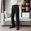 Calça Social Masculina de Corte Reto com Caimento, Cor Sólida, Versátil, Resistente a Amassados, Calça Larga de Corte Amplo, Estilo Coreano, Não Precisa Passar, Toque Fresco, Calças Compridas até o Chão