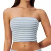 Novo Top de Yoga em Fleece Nevado Dupla Face, Listrado Sem Mangas Ombro a Ombro Slim-Fit Curto Colete Esportivo 4556