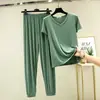 Conjunto Casual de Dos Piezas para Mujer Verano V-Neck Conjunto de Pijama Ropa de Casa Se Puede Usar Afuera Delgado Casual Modal Manga Corta
