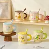 Taza de animal de dibujos animados, taza de cerámica linda para el desayuno con tapa y cuchara, taza divertida para beber en casa para niños, taza de regalo
