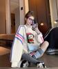 Celebridad de Internet Tendencia Graffiti Holgado Sudadera Estilo Acogedor para Mujer Estampado de Gato de Dibujos Animados Largo Medio Estilo Occidental Todo Fósforo Top