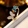Anillo Abierto de Mariposa Asimétrico de Moda Zirconia de Lujo Incrustada Esmalte Diseño de Lote Pequeño Sentido del Diseño Anillo Ajustable para el Dedo Índice