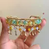 "Min Yue Zhao" Pulseira Colorida Estilo Étnico com Pingente de Gota e Franja Estilo Nacional Dopamina Joias Super Feéricas de Alta Estética