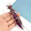 Adorno de Adaga Estrela de Ametista Rosa Natural, Decoração de Varinha Mágica com Padrão Azul, Artesanato para Mesa de Escritório em Casa