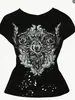 Ropa Retro Vintage Americana 2025 Nueva Camiseta de Manga Corta Y2K Estampado de Cruz Moda Chica Caliente Top