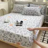 Sábana Bajera Ajustada de Algodón Cepillado Engrosado, Universal para Todas las Estaciones, Estampada, Completamente Cerrada, Resistente a la Suciedad, Cubre Cama Antideslizante de Algodón, Funda Protectora, Juego de Tres Piezas