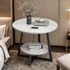 Mesa de centro pequena para uso doméstico, mesa lateral de sala de estar, design moderno de luxo leve, sensação de alta qualidade, mesa de centro de ferro e mármore de dupla camada para sala de estar, adequada para apartamentos pequenos
