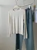 Camiseta elegante y versátil de mezcla de lana Tencel de manga larga para mujer, fina y suave para otoño, agradable para la piel, capa base de color liso