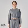 Sudadera con capucha de cuello redondo de longitud a la cintura transfronteriza europea y americana Conjunto de deportes al aire libre Manga larga Holgado Ropa de fitness y yoga Prenda superior Exterior