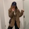 Blazer de Lana Color Café para Mujer 2026 Otoño e Invierno Nuevo Estilo Petite Casual Coreano Retro Chaqueta de Lana
