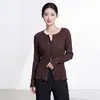 Cárdigan de mujer estilo Miyake con un diseño único, hecho de mimbre, de un solo botón, corte ajustado, elástico, texturizado, top plisado, chaqueta versátil