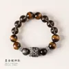Pulsera de Piedra Ojo de Tigre de 10/12 mm con Cuentas Cilíndricas de Relieve de Cuatro Hojas Estilo Tíbet, Accesorio de Joyería de Diseño Moderno