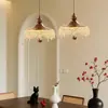 Lustre Vintage Ajustável Estilo Francês para Sala de Jantar, Luminária Pendente Longa para Bancada de Bar, Luminária Pendente Retrô Cor de Nogueira em Formato de Gota d'Água para Quarto ao Lado da Cama