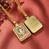 Pingente Estilo Tangka do Tibete, Semi-Pintado à Mão com Detalhes em Ouro, Apresentando as Oito Grandes Divindades Guardiãs, Pingente do Deus Amarelo da Riqueza, Colar com Pingente de Casca de Aço Titânio