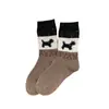 Calcetines para Mujer de Dibujos Animados Otoño e Invierno Bloques de Color Perro Calcetines Gruesos de Lana Calcetines de Media Pantorrilla Retro Ins Estilo Coreano Atuendo