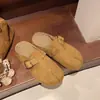 Sandalias de otoño estilo Birkenstock con suela gruesa, estilo retro, de gamuza sintética y pelo sintético Baotou, pantuflas de punta con suela suave 2026 para mujer, adecuadas para usar al aire libre