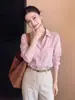 Camisa de lino rosa de color claro Kochi para mujer, estilo fino de otoño, única, súper hermosa, pequeña burguesía francesa, top bonito