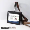 Portatarjetas de identificación grande plegable de cuero genuino, portatarjeta de trabajo 70*100 hecho a medida con cordón, estuche de cuero para gafete de fábrica