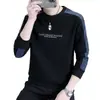 Sudadera para Hombre Primavera y Otoño Nueva Cuello Redondo Camiseta Básica Juvenil Camiseta de Manga Larga de Moda con Empalmes Top Holgado