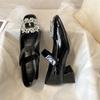 Nuevos Zapatos de Mujer Primavera 2022 Estilo Coreano Diamante Brillante Hebilla Cuadrada Tacón Medio Zapato Único con Suela Gruesa Tacón Grueso Punta Cuadrada Zapatos Mary Jane