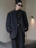 Lu Fu Otoño Nuevo París Moda Callejera Viaje al Trabajo Silueta de Hombro Ancho Traje Negro Holgado Chaqueta Casual para Mujer