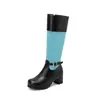 Botas de Montura Altas 482023 Botas de Comercio Exterior Tacón Medio Zapatos de Mujer Botas de Cuero Costura 40 Hebilla de Cinturón Grueso Nuevo Morado Adulto