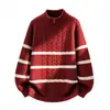 Otoño Invierno Nueva Moda Masculina Cuello Medio Alto Cremallera Jersey de Punto Joven Casual Base Jacquard Camisa