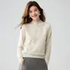 Baicai Veludo 100% Caxemira Pura Novo Estilo Malha Suave Gola Semi-Alta Suéter de Renda Aplique Camada Base Top