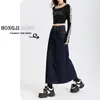 Falda de Mezclilla Azul de Cintura Alta para Mujer Otoño 2025 Nueva Falda de Longitud Media Holgada con Efecto Adelgazante para Personas Bajas