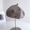 Boina de lana a rayas estilo coreano para mujer, sombrero de artista vintage de otoño e invierno, sombrero de calabaza cálido y simple, moderno