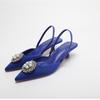 Comércio Exterior Novo Grande Tamanho Sólido Cor Pérola strass Ponta dos pés Sandálias Mulheres Salto Baixo Elegante Salto Alto Baotou Moda Shoes desejo