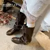 Botas sueltas suaves plisadas de estilo casual, botas apiladas, botas vaqueras de caña alta con cordones, botas de jinete adelgazantes, tallas 34-42