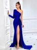 Vestido Slim de Ombro Inclinado Mais Vendido da Amazon em Vestido Longo de Festa Sexy com Fenda e Fita da Moda