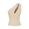 Camisola de Punto Sexy con Aberturas de Hombro Único para Mujer, Top de Verano Moderno, Nuevo, Ajustado, Corto, sin Mangas, Hombro Descubierto