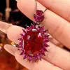 2026 Nueva Joyería Huabi Base de Cobre Chapado en Oro Corindón Rojo Simulado Set de Alta Calidad Forma de Huevo para Mujeres Piedra 15*20