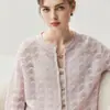 Cardigan Feminino de Tricô com Recortes, Novo Estilo, 75% Caxemira 25% Seda, Gola Redonda, Macio e Moderno, Manga Longa
