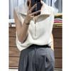 Chaleco de punto con media cremallera estilo coreano para mujer, chaleco de otoño e invierno, nuevo cárdigan de punto sin mangas con solapa para mujer