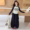 Conjunto de Ropa de Otoño para Niñas 2026 Nuevo Moda Elegante Sudadera y Top para Niñas Mayores, Pantalones de Pierna Ancha para Primavera y Otoño